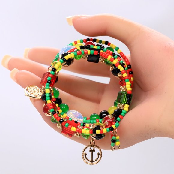 Mybeademporium.com Jewelry - Multicolor bead memory wire bracelet.